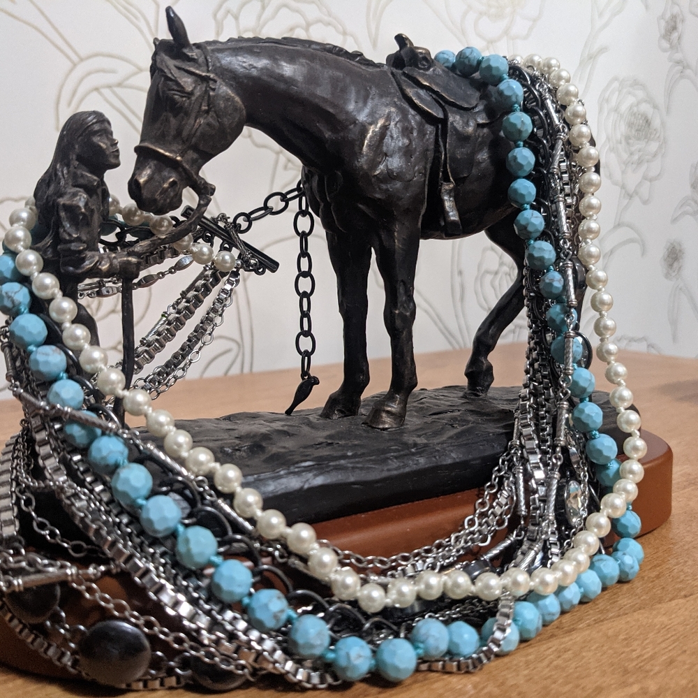 Pearl and turquoise beads and chain necklace
